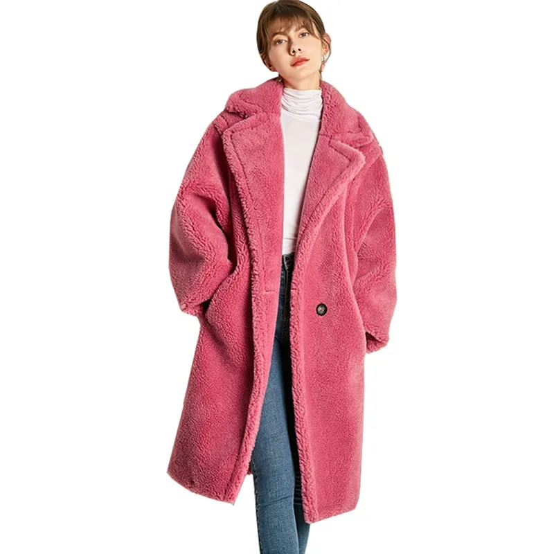 Женская меховая куртка, зима, новая мода, мех ягненка, длинное пальто, теплое, утолщенное, Женская шерстяная куртка, Повседневная зимняя парка для женщин