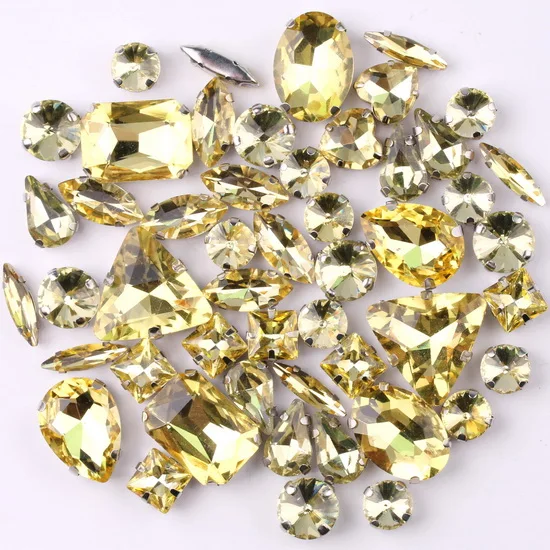 Silver Claw Setting Crystal Rhinestones - 50pcs Mixed Shapes, Clear & Jelly Candy AB