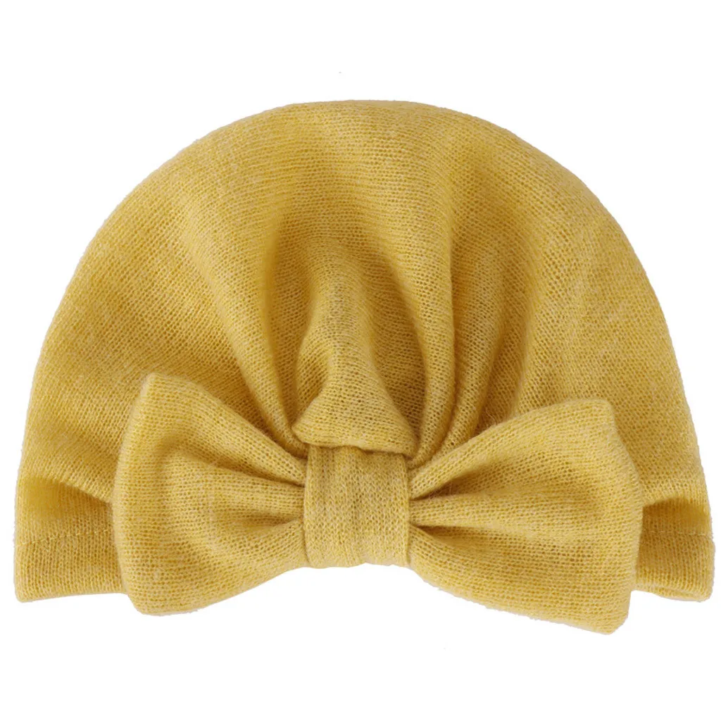 ARLONEET для новорожденных шапка, милые носки для мальчиков и девочек из хлопка на возраст от 1 шт. шапочка с бантиком Дети хлопковый теплый зимний головной убор Кепки шапочка для детей 1 года - Цвет: Yellow