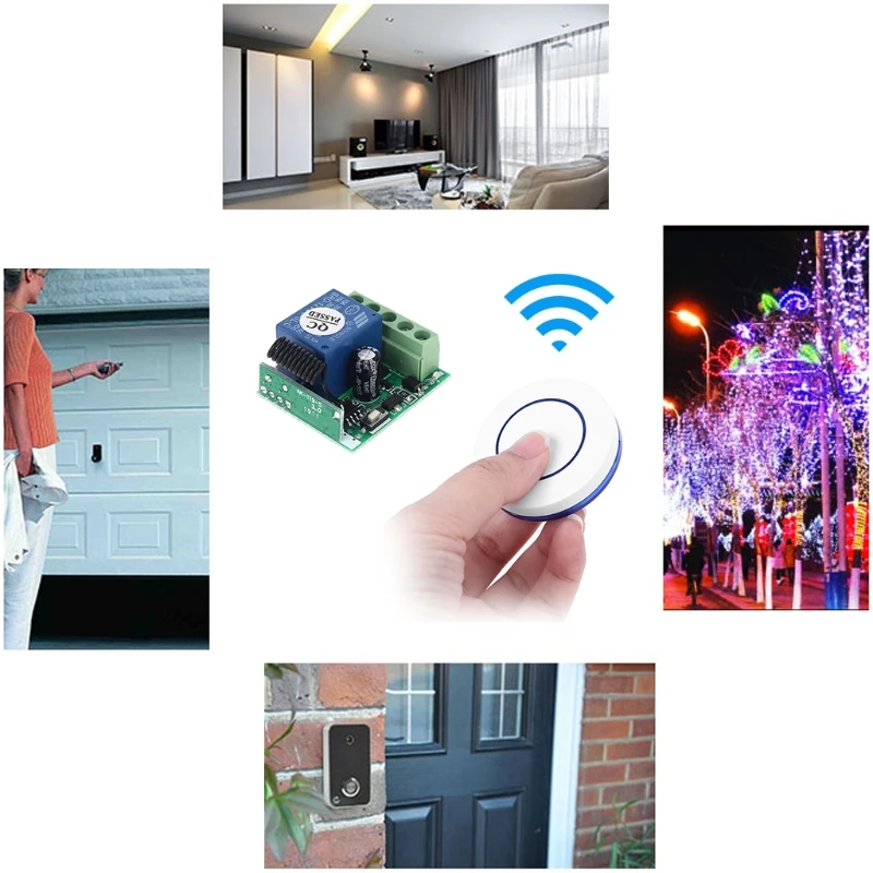 

Hot Wireless Remote Control Switch DC 12V 10A 1CH relay Receiver Module and Round free stickers Remote Controls