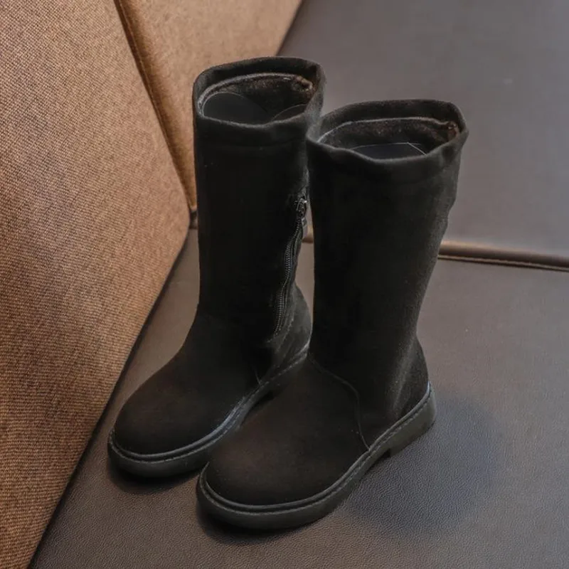 picture color Новые осенние детские кожаные сапоги; замшевые мотоциклетные сапоги до середины икры; обувь для мальчиков и девочек; зимние детские зимние сапоги - Цвет: picture color