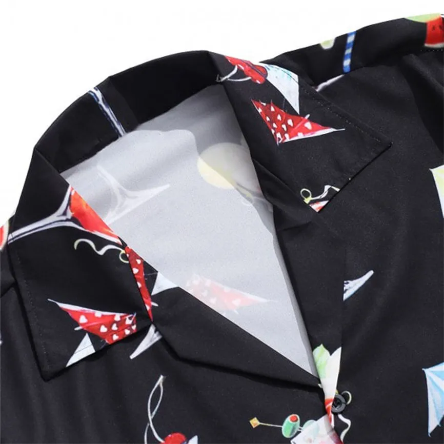 Camisa Masculina Manga Curta, мужская летняя модная Гавайская Повседневная рубашка с коротким рукавом, с отворотом, с мультяшным принтом напитков, мужские рубашки Coton