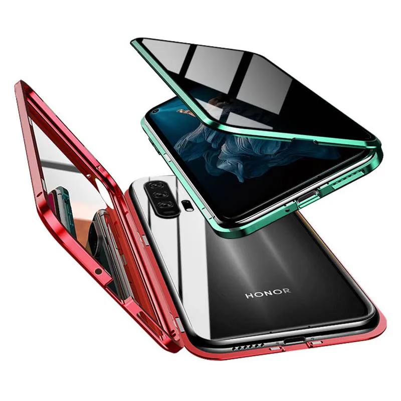 Прочный Магнитный чехол для Huawei Honor 20 + защита конфиденциальности стеклянный с
