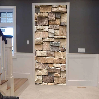 

PVC Self Adhesive Bedroom 3D Stone Door Sticker Mural Waterproof Print Picture Home Decor Renovation Poster DIY