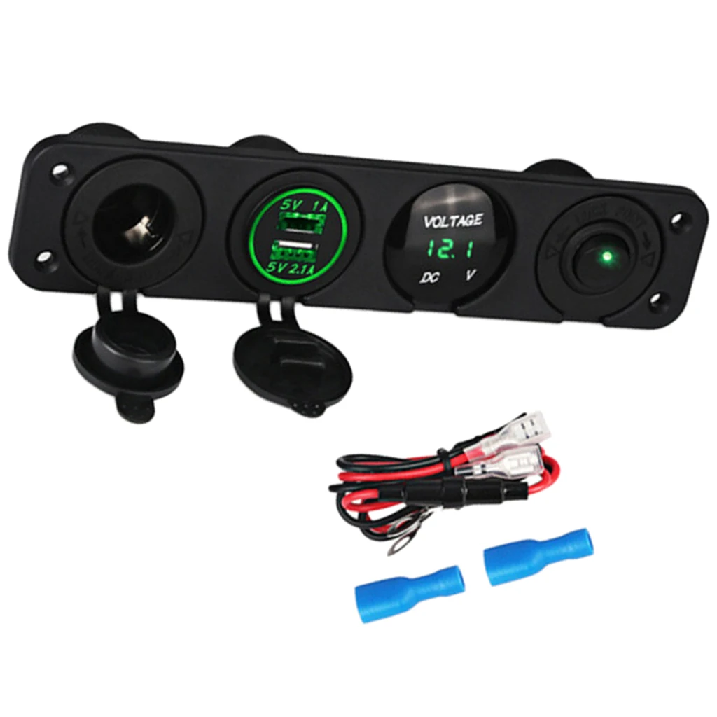 2.1 /1Amps Dual USB Rocker Style Fast Charger with Integrated Voltmeter, Green Backlit Led