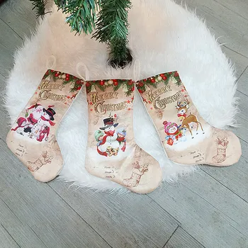 

New Year 2021 Christmas Stocking Pendant Cloth Bags Ornaments Christmas Pattern Print Party Home Decoration Gift Bag Presents