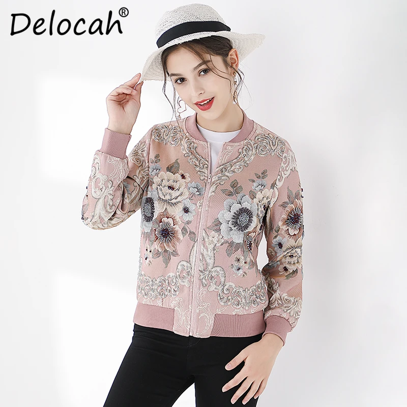 

Delocah Runway Fashion Autumn Winter Jacket Women's Long Sleeve Gorgeous Flower Jacquard Beading Vintage Ladies Coats Tops