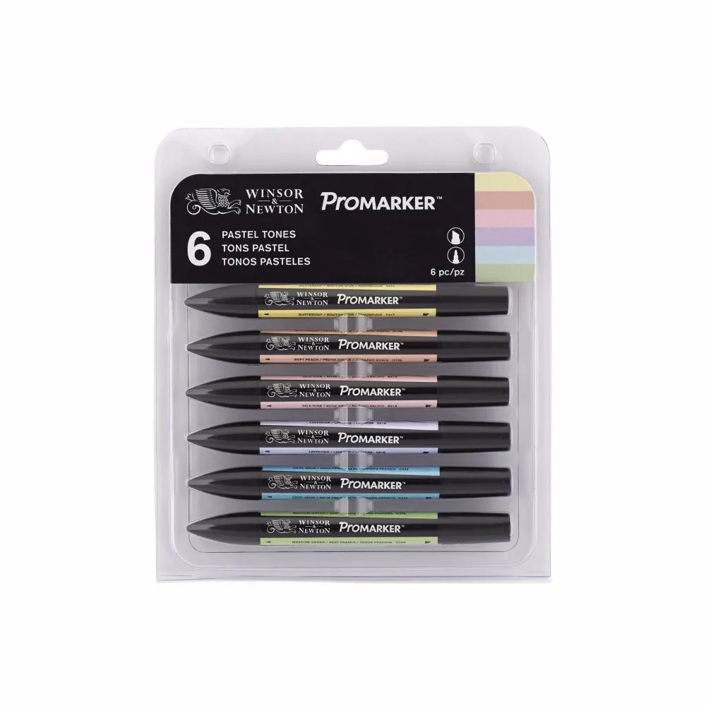 WINSOR& NEWTON Promarkers набор двухконцевых маркеров на спиртовой основе 6 цветов и 12 цветов дизайн Профессиональный маркер для художников