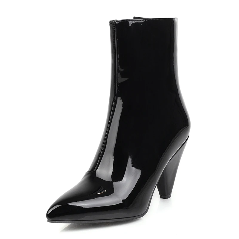 black shoes Gdgydh/женские ботинки из лакированной кожи черные свадебные туфли на шпильках белые ботильоны с острым носком на молнии для невесты; большой размер 47 - Цвет: black shoes