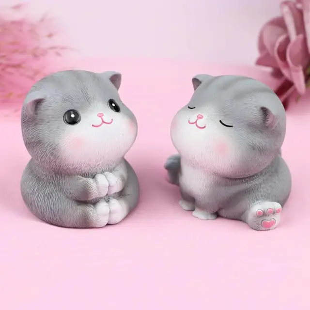 Cartoon Cat Resin Miniature Figurine Micro Landscape Garden Car Dashboard Decor 3
