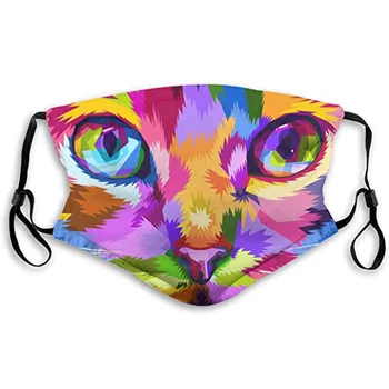 

1PC Fashion Chic Colorful Cat Print Halloween Party Mask Dustproof Windproof Protective Mask Washable Reusable Fabric Mask