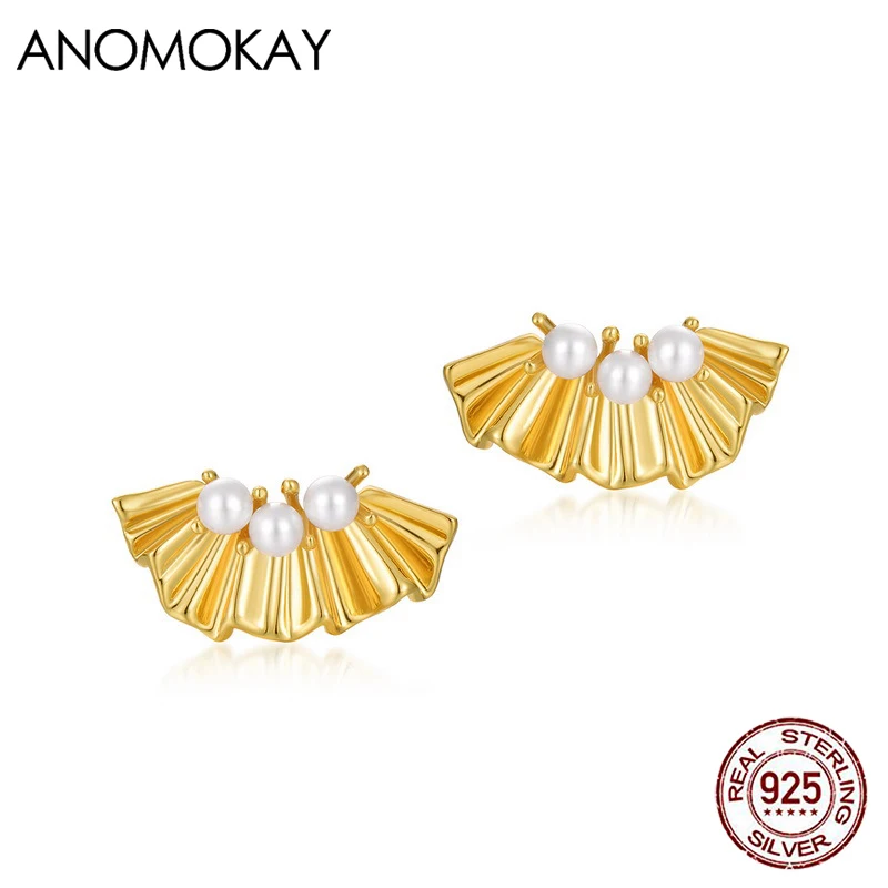 Anomokay Classic Gold Color Gesanghua Flower Earrings with Pearl Real Sterling 925 Silver Plant for Women Fashion Gift | Украшения и