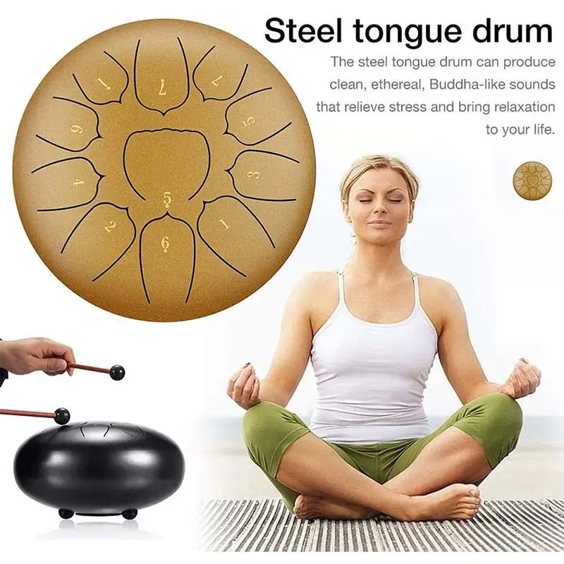

6 Inch Mini Drum 8 Tone Steel Tongue Drum Percussion Instrument With Drumsticks Can Produce A Clean Ethereal Buddha-Like Sound