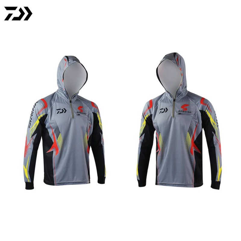 Gray of Half Zipper DAWA Мужская спортивная одежда для рыбалки дышащая Солнцезащитная одежда для рыбалки быстросохнущая UPF 50+ Рыбацкая рубашка с капюшоном с длинным рукавом - Цвет: Gray of Half Zipper