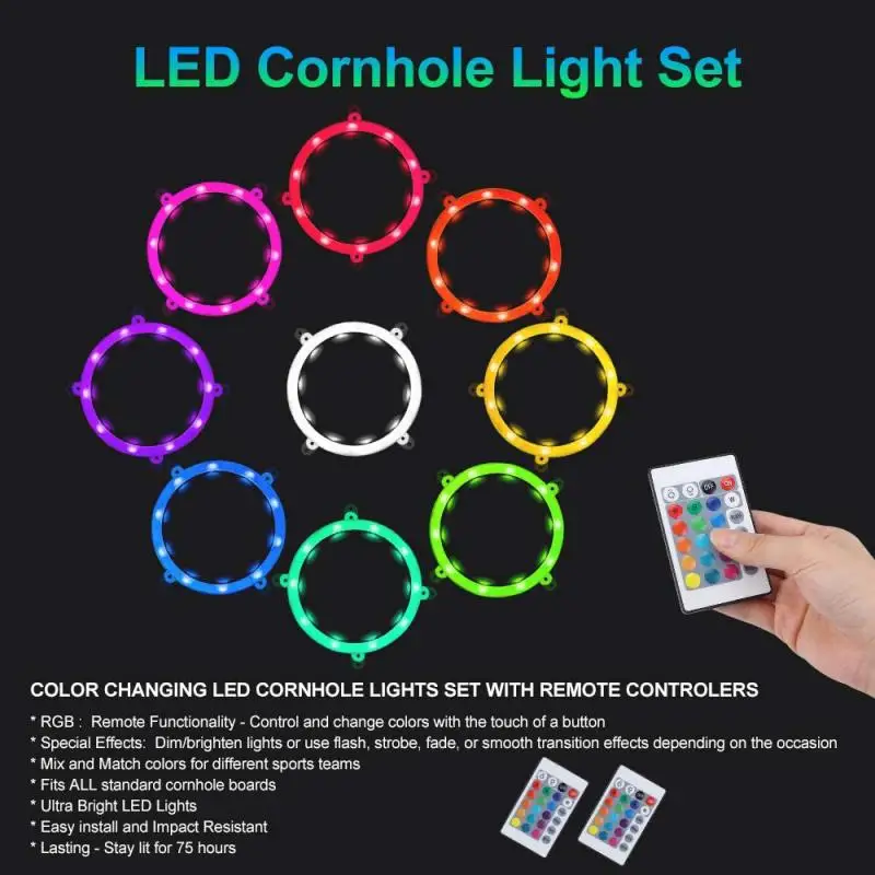 2Pcs Colorful Night Lights Cornhole Game Set Bag Toss Board LED Corn Hole Lamp 