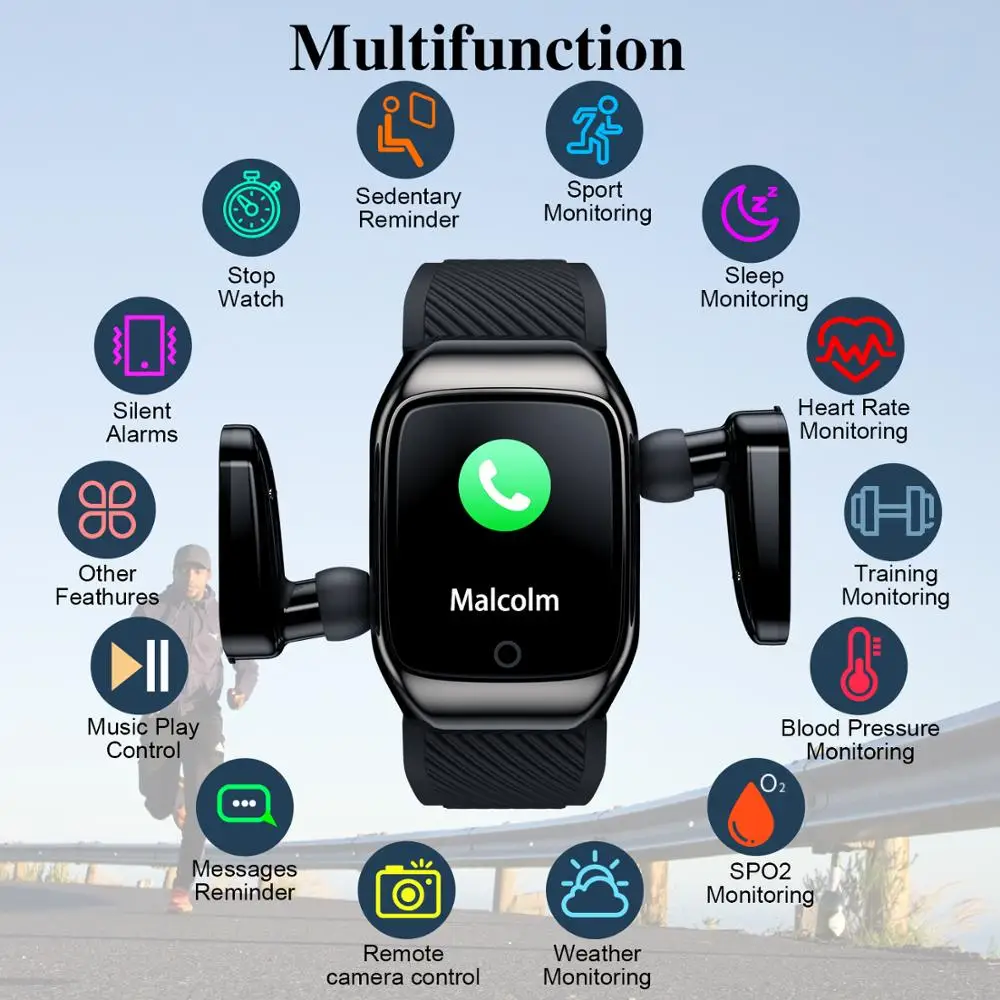 S300 Smart Watch Men Earbuds With Bluetooth Earphones Music Sports for Exercise Run Two in One Android iOS | Электроника