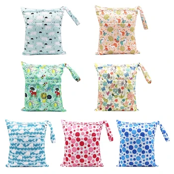 

30x36cm Fashion Print Baby Diaper Storage Bag Reusable Washable Travel Nappy Pouch Waterproof Wet Dry Cloth Organizer with Zip