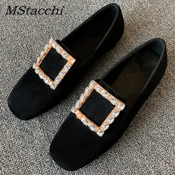 

MStacchi High Quality Chic Casual Driving Shoes Woman Runway Style Sheep Suede Square Toe Slip-on Breathable High Heels Shoes 43