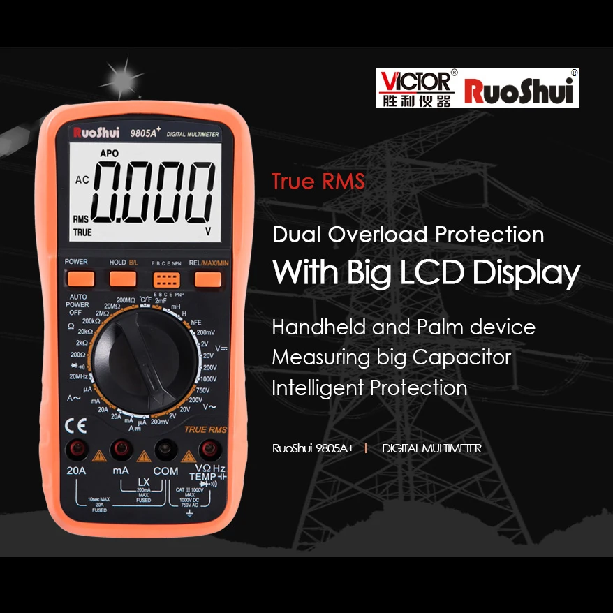 Koop Ruoshui 9805A + True Rms Tester Digitale Multimeter Professionele Ac Dc Voltmeter Ampèremeter 1000V20A Capaciteit Frequentie Weerstand