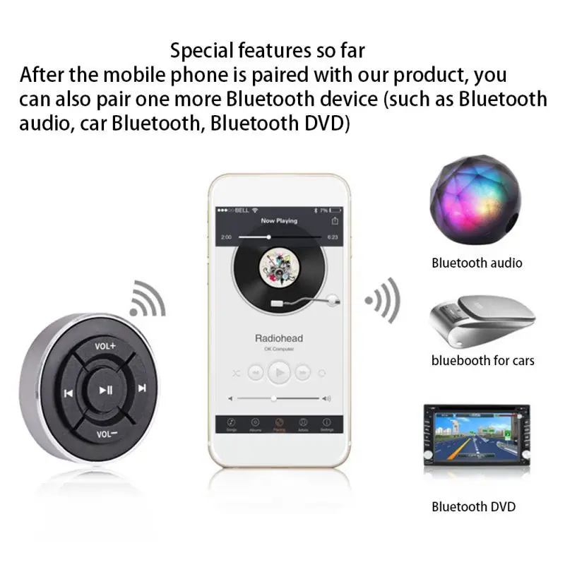 1 шт. автомобильный мини-пульт дистанционного управления Bluetooth 4,0 Автомобильный Bluetooth Руль Мобильный телефон Bluetooth пульт дистанционного управления