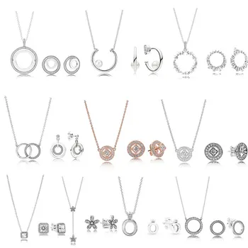 

High Quality Original 925 Sterling Silver Necklace Earring Set with Original Engraved Woman Jewelry Gift Free Shipping