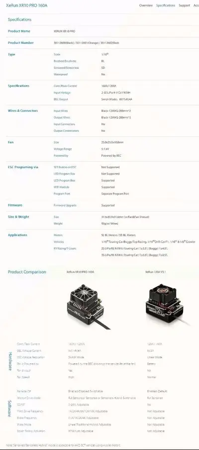 Xerun v10 g3 xerun xr10 pro 160a 브러시리스 센서 esc 콤보(자동차 용