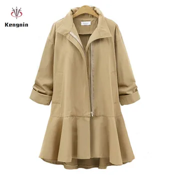 

2019 Autumn European Style Plus Size 4XL,5XL Loose Casual Female Trench Coats Elegant Skirt Ladies Cardigans Long Outerwear