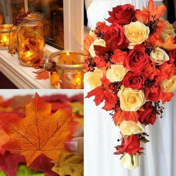 

Artificial Maple Leaves Fake Fall Leaves Autumn Leaves for Thanksgiving Halloween Home Decoration