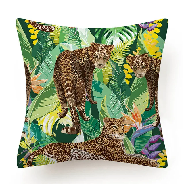 Tropical Jungle Cushion Cover 45x45 Polyester Tiger Leopard Printed Pillowcase Decorative Sofa Cushions Palm Leaf Pillowcover 011