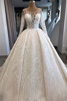 

Robe de Mariee Scoop Ball-Gown Elegant Long-Sleeves Wedding Dresses Vestido de Noiva 2020