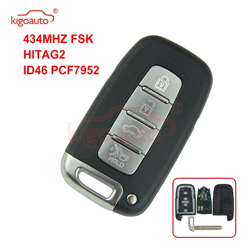 

Kigoauto 4 Button Smart Remote Car Key Fob For Hyundai Sonata Genesis Equus 2009-2015 Veloster SY5HMFNA04 433MHz