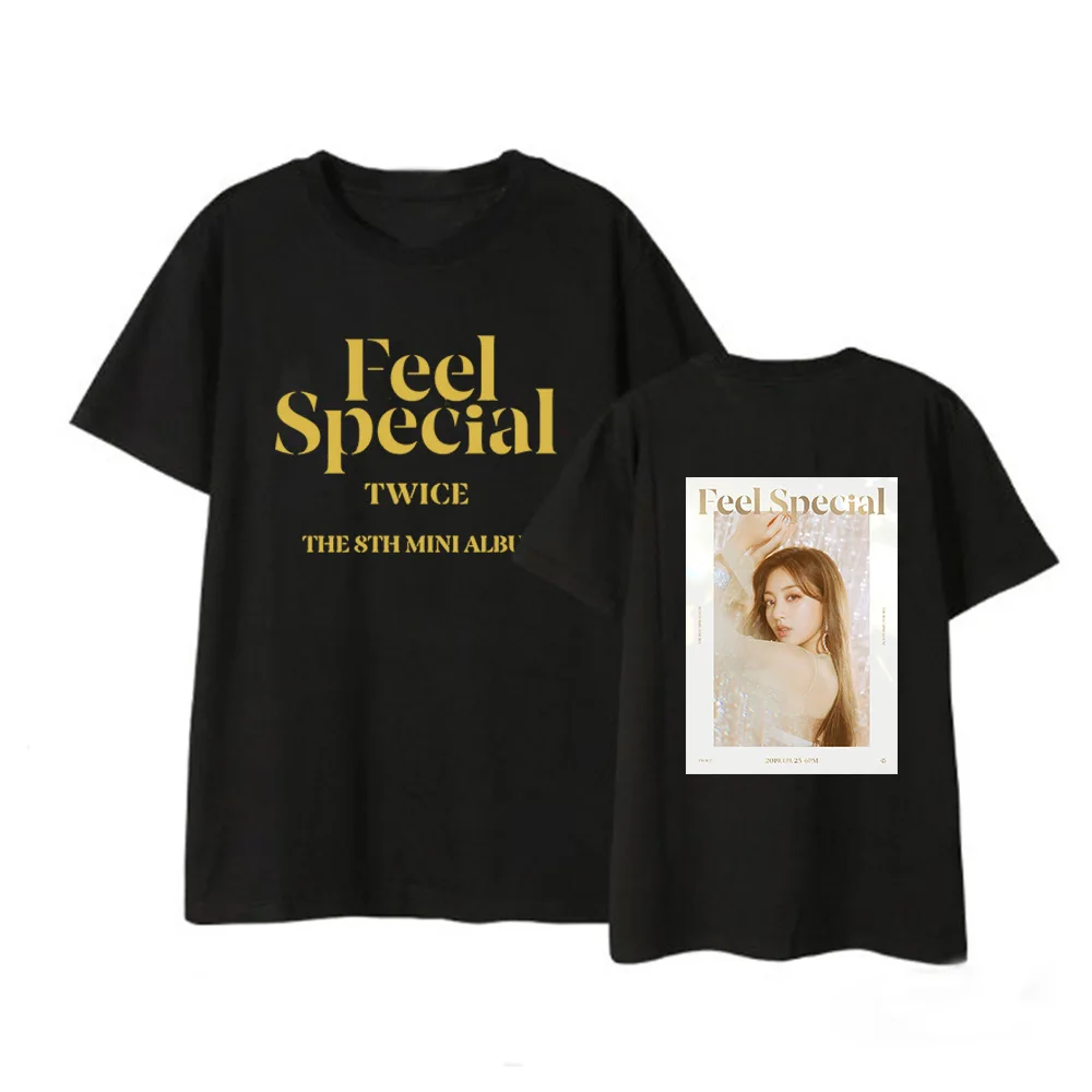Kpop TWICE FEEL SPECIAL The 8th Mini Album Shirt Повседневная Свободная одежда в стиле хип-хоп футболка Топы с короткими рукавами футболка DX1219 - Цвет: Black 06