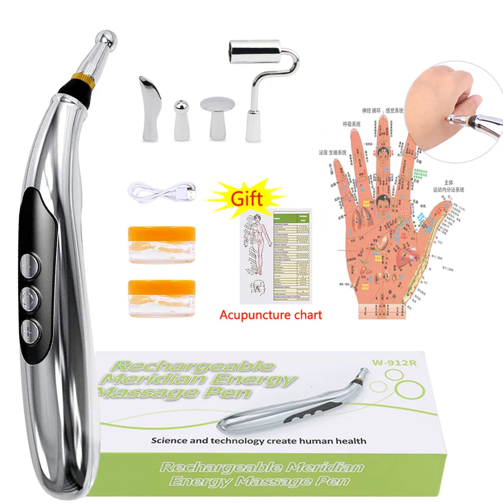 USB Rechargeable Acupuncture Pen 5-Head Laser Meridian Energy Massage Pen Massager for Body Face Neck Leg Therapy Health Care