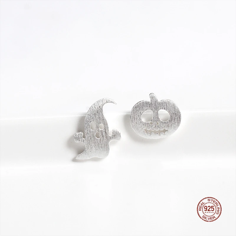 

LKO Real 925 Sterling Silver Halloween Ghost Pumpkin Ear Studs Nonallergic Cute Small Piercing Earring Jewelry for Women Girls