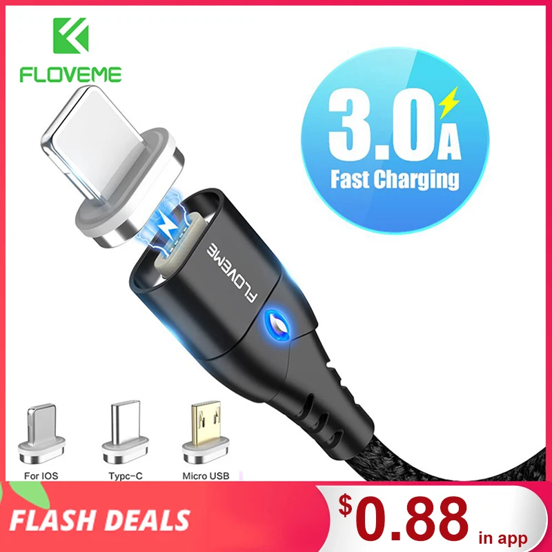 FLOVEME Magnetic Cable Micro USB Type C For iPhone Lighting Cable 1M 3A Fast Charging Wire Type C Magnet Charger Phone Cable|Mobile Phone Cables| - AliExpress