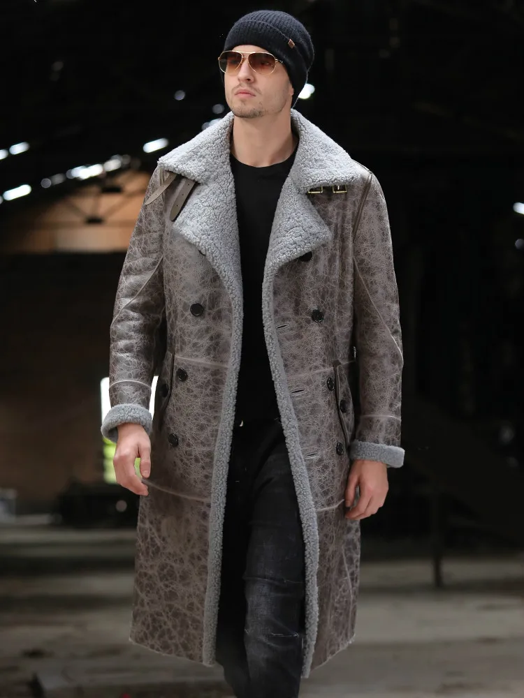 New Men Winter Thicker Fur One Leather Coat Men's Sheepskin Leather Jacket High-end Mens Shearling Locomotive Fur Air Force Suit