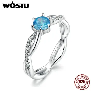

WOSTU Hot Sale 925 Sterling Silver Intertwined Love Wedding Ring Blue Zircon Crystal Stackable Finger For Women Jewelry CQR547