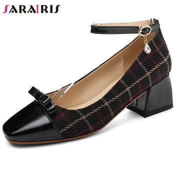 

SARAIRIS Elegant mixed-color Shallow Pumps High Hoof Heels Pumps Women Brand Design Patchwork Shoes Woman