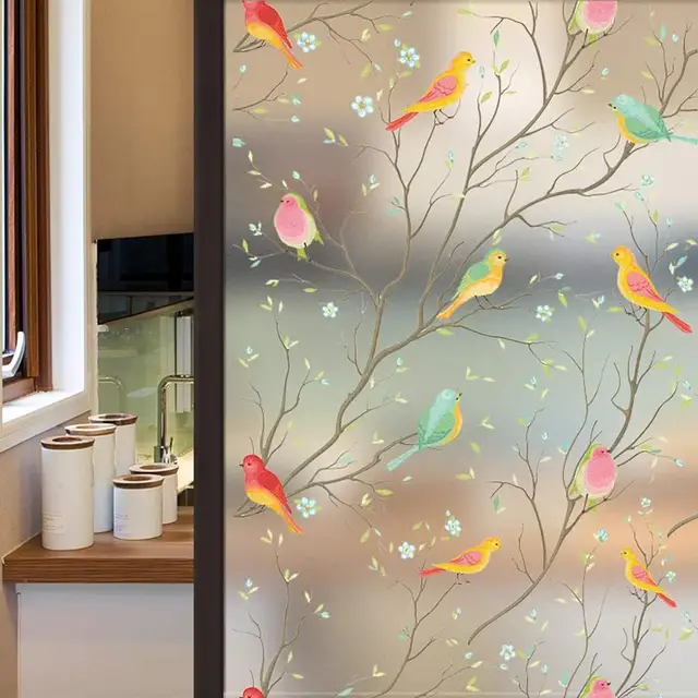 Matte 3D Privacy Window Film Non-Adhesive Frosted Bird Decorative Vinyl Glass Film Static Cling Stained Window Stickers for Home 1