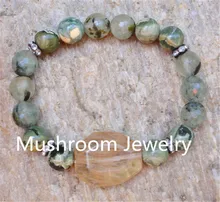 

prehnite Stone Bead and citrine Crystal Nugget Bracelet