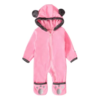 

0-24m Baby Girls Fleece Rompers Infant Baby Solid Cartoon Ears Hoodie Jumpsuits Winter Toddler Girls Cute Family Jumpsuit #LR2