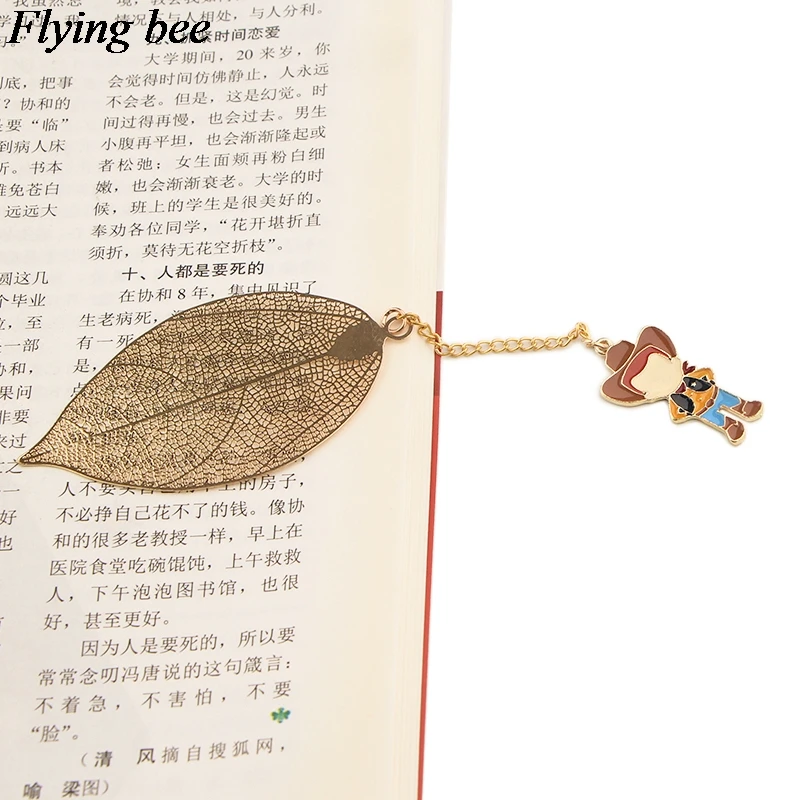 

Flyingbee Leave Pendant Cartoon Boy Metal Bookmarks Cool Book Markers Page Holder for Books Stationery gifts X0780