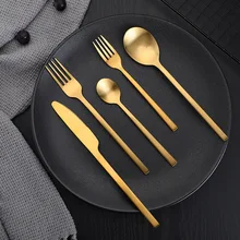 20Pcs Matte Cutlery Set 304 Stainless Steel Knife Fork Spoon Set Kitchen Dinner Silverware Dinnerware Sets Dropshipping