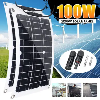 

100W/50W Solar Panel 18V USB Monocrystalline Solar Cell Module Cable Connector Battery Charger Waterproof for Outdoor Camping