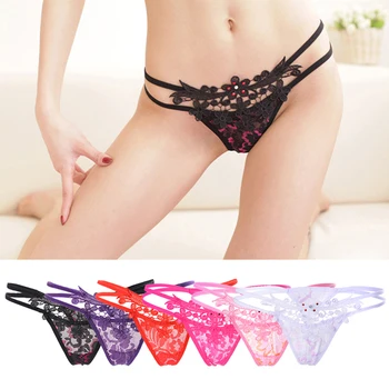 

2020 New Women Open Underwear Comfortable Transparent Women Lady Sexy Flower Lace Briefs G-string Thongs Panties Underwear