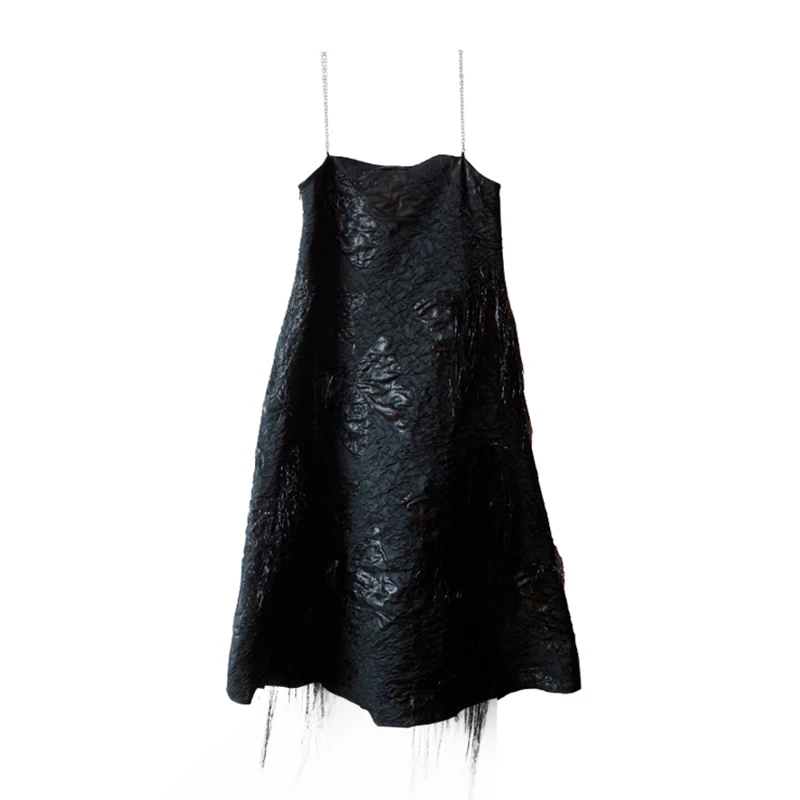 [EAM] Women Black Jacquard Temmperament Spaghetti