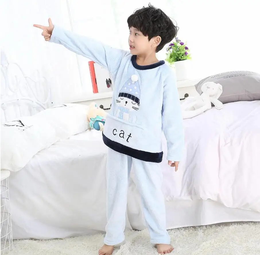 Осенне-зимняя детская Фланелевая пижама домашний костюм для мальчиков и девочек серый комплект из двух предметов из кораллового флиса для мальчиков и девочек - Цвет: model 16