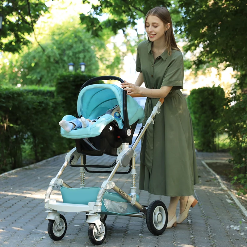 Luxury Baby Stroller 3 in 1 Stable Aluminum Frame Portable Stroller Pram Newborn Bassinet