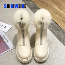 Зимние сапоги; женские модные ботильоны из искусственной кожи черного цвета на квадратном каблуке с молнией спереди; женская обувь; большие размеры; g892