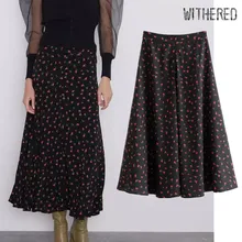 Увядшая Осенняя юбка миди Женская английская винтажная Цветочная Печать Высокая талия А-силуэт свободные faldas mujer moda длинные юбки женские